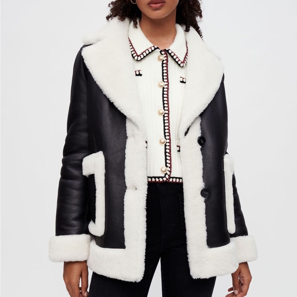 Maje shearling-trim button-fastening coat size 38